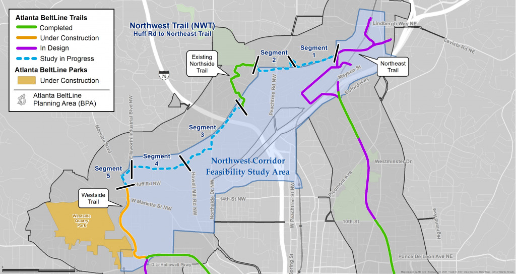 Atlanta BeltLine Northwest Trail and corridor feasibility study area map