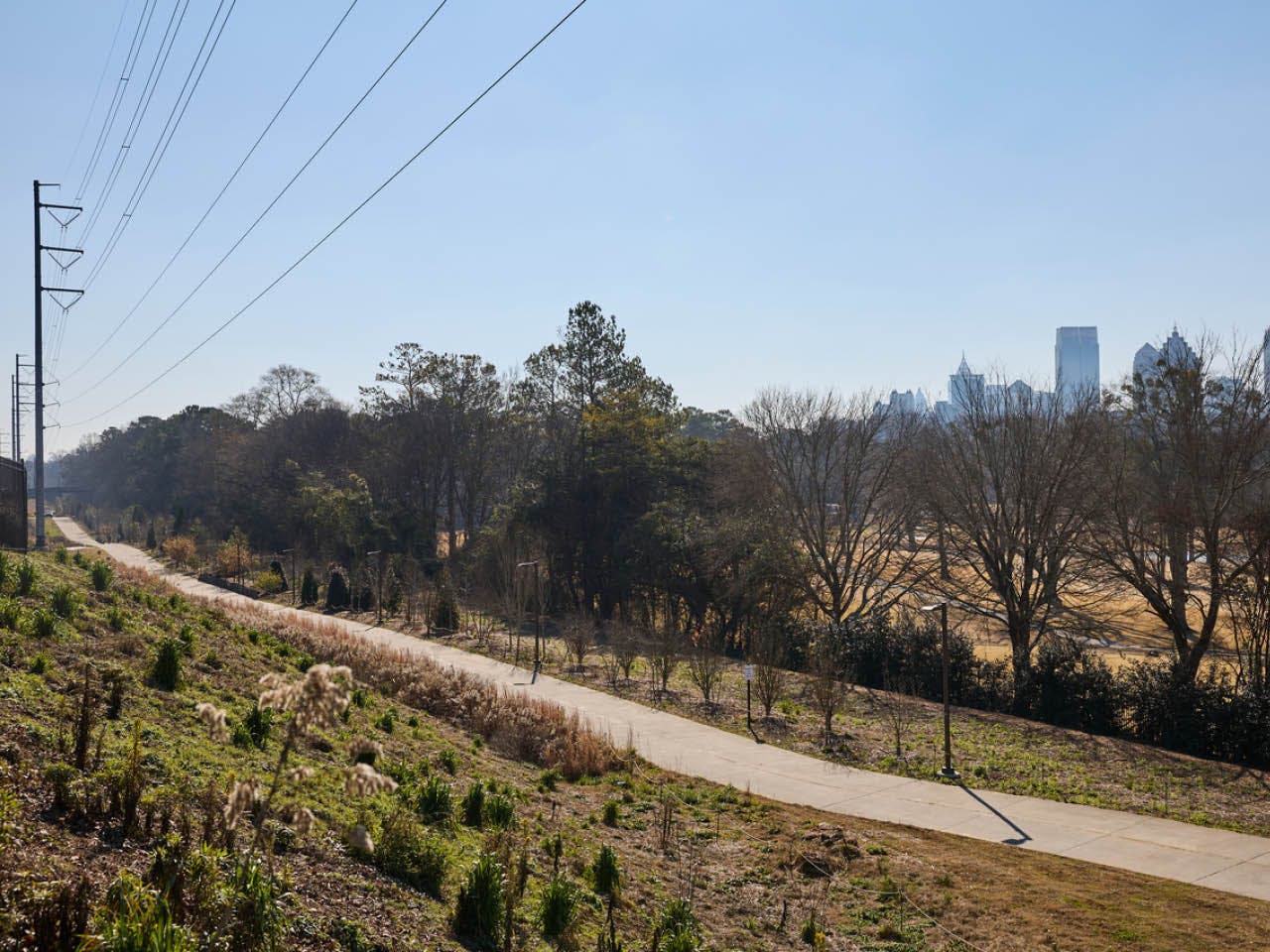 A view of the Northeast Trail across Ansley Golf Course to the Midtown skyline. (Photo Credit: Erin Sintos)
