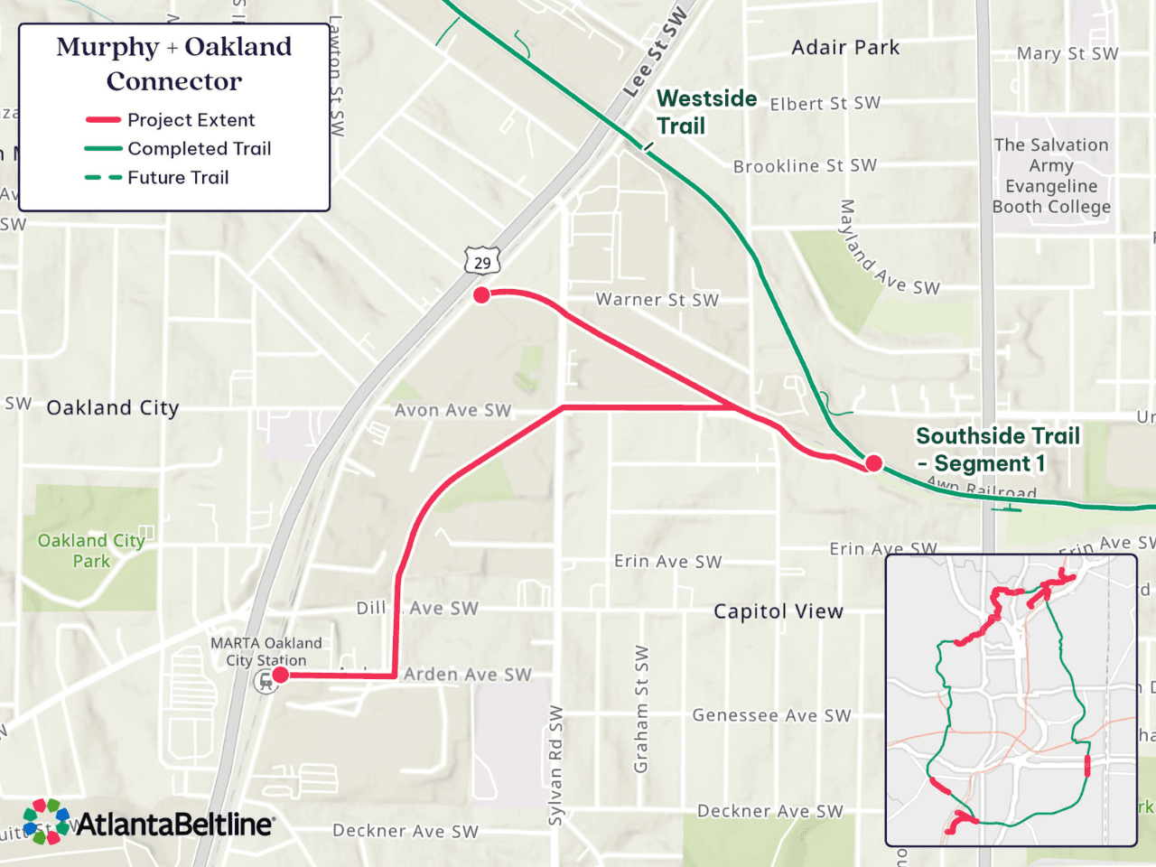 A map shows where the Murphy + Oakland Connector trails will go.