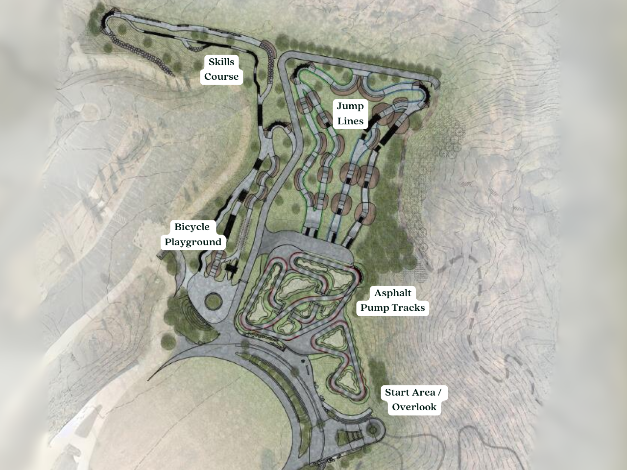 A map outline depicts where various elements of the park will be.