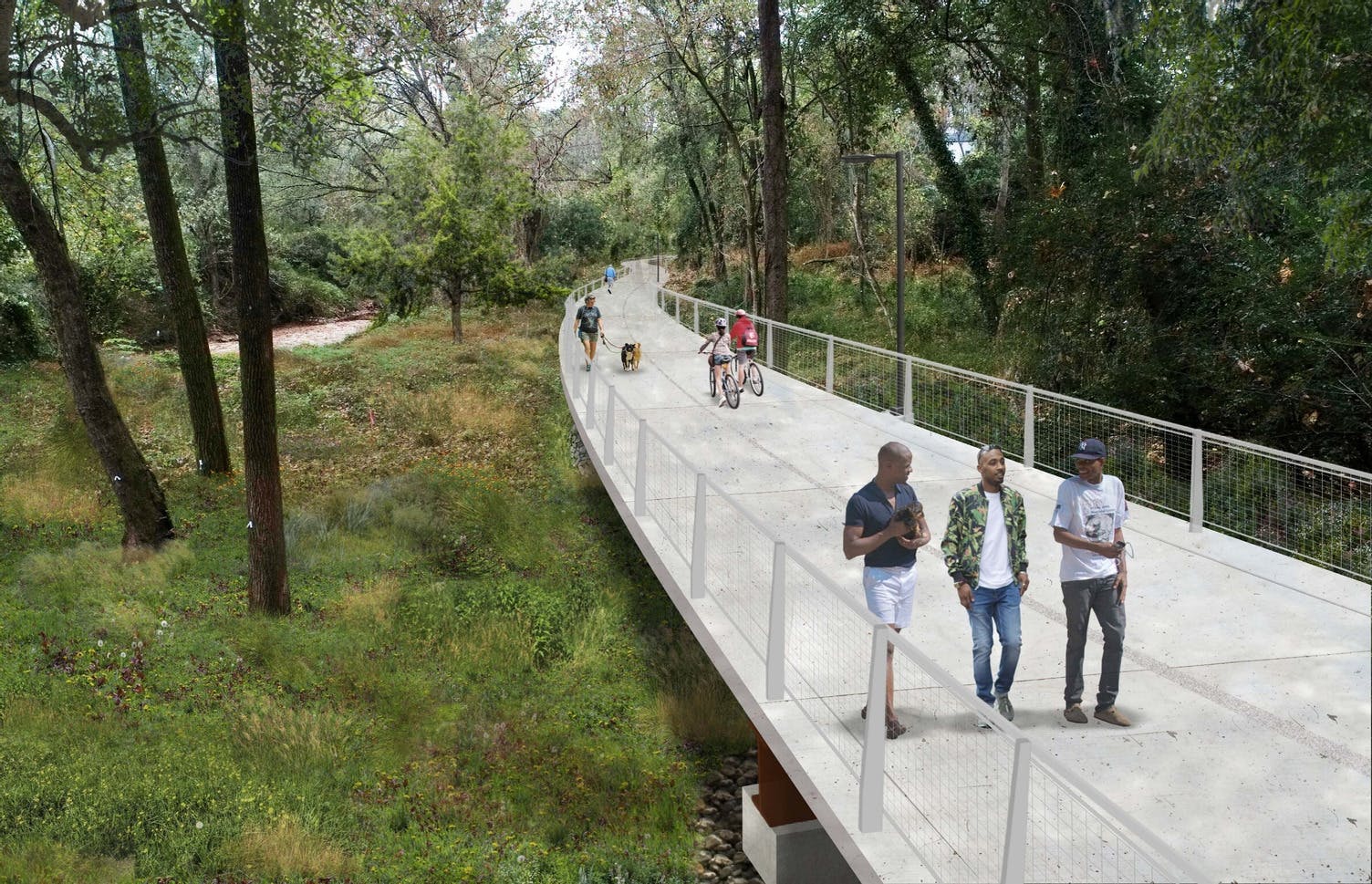Peachtree Creek elevated trail rendering looking west from Kinsey Court
