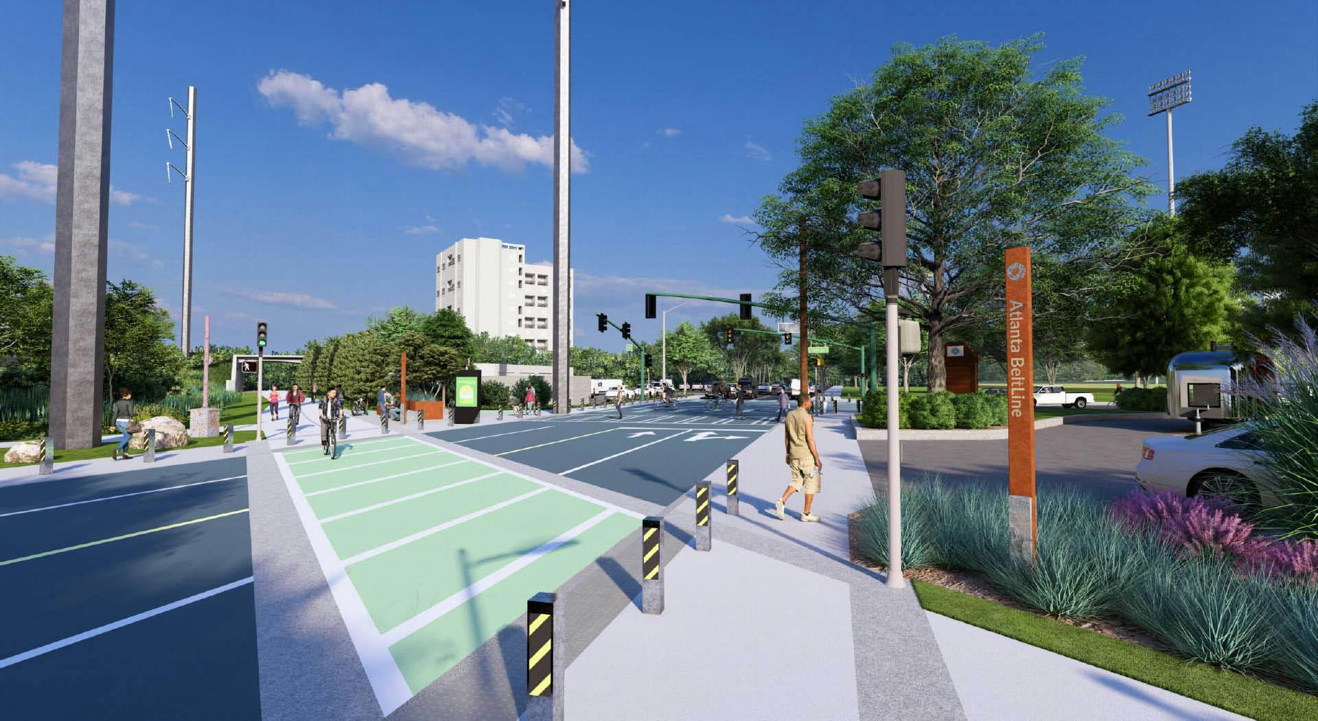 Rendering of the intersection of the Beltline, 10th Street, and Monroe Drive looking southeast.