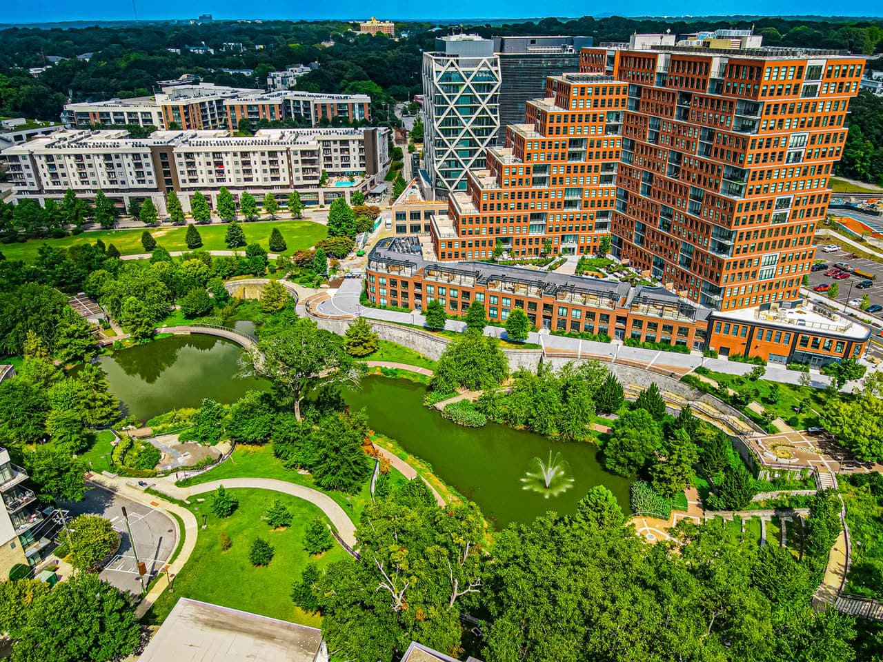 Aerial view of Historic Fourth Ward Park looking east towards the Eastside Trail. (Photo Credit: Erin Sintos)