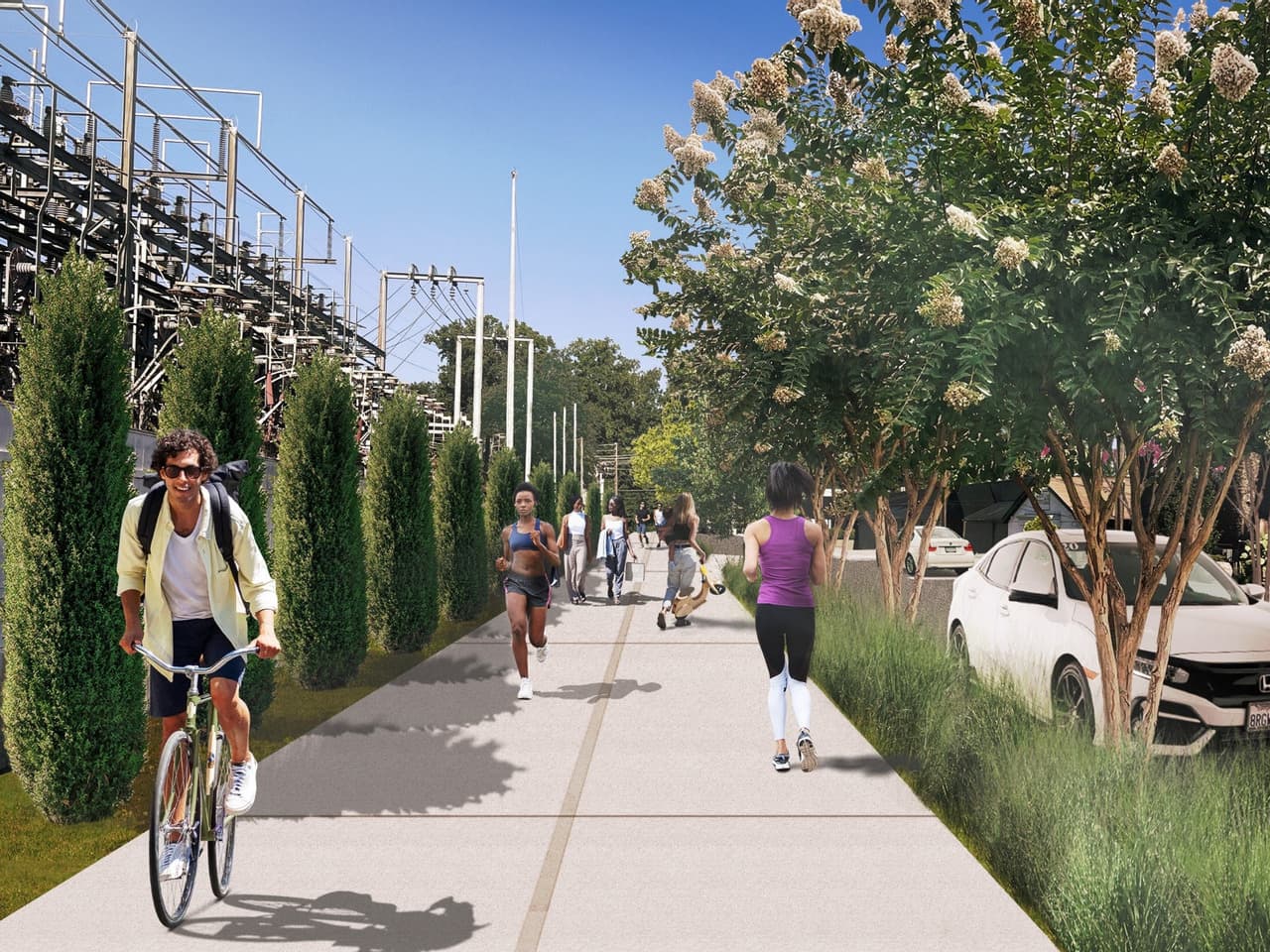 A rendering of a future Beltline segment that runs along a street.