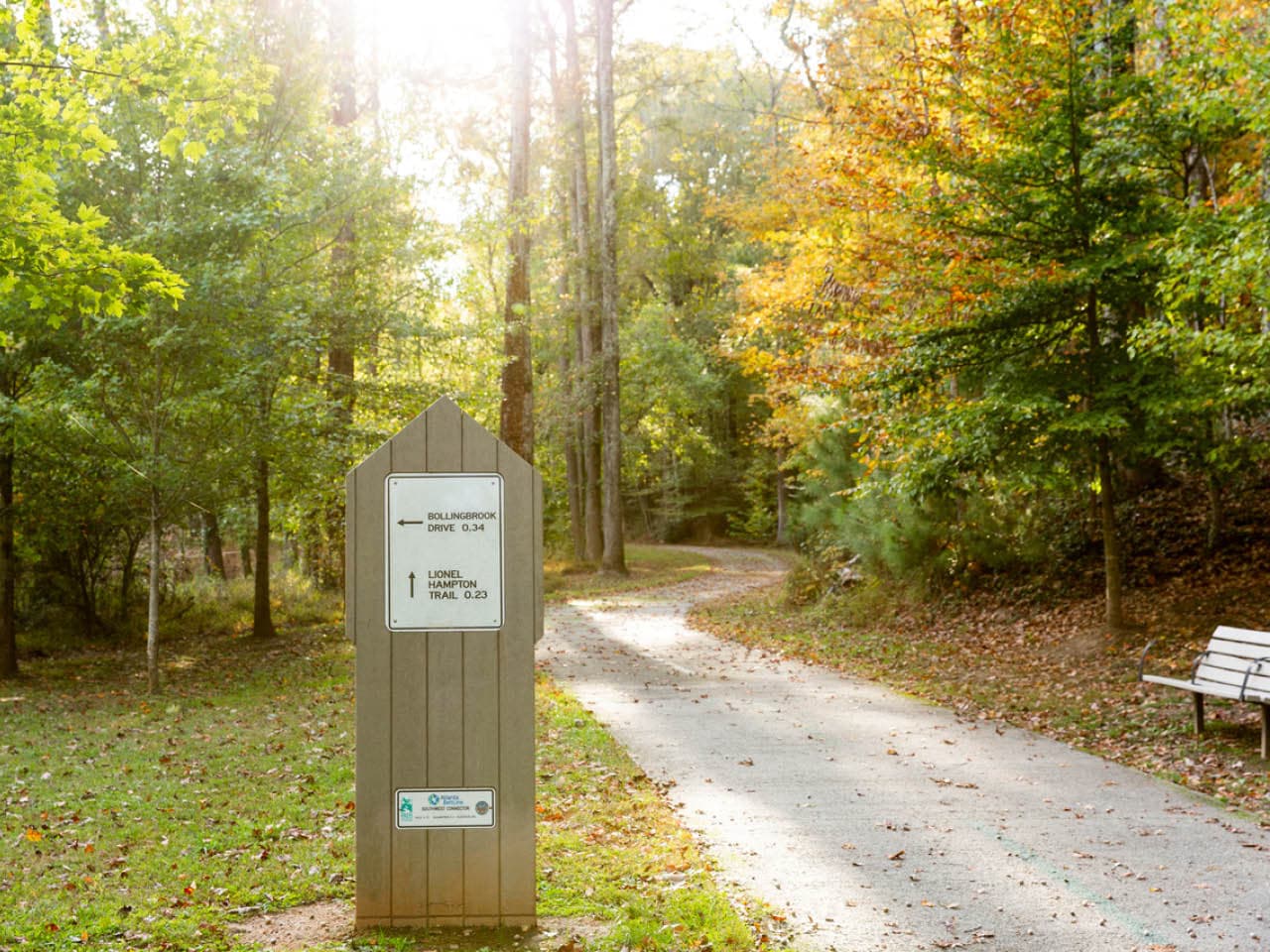 A sign on the trail directs users to different destinations. (Photo Credit: Erin Sintos)