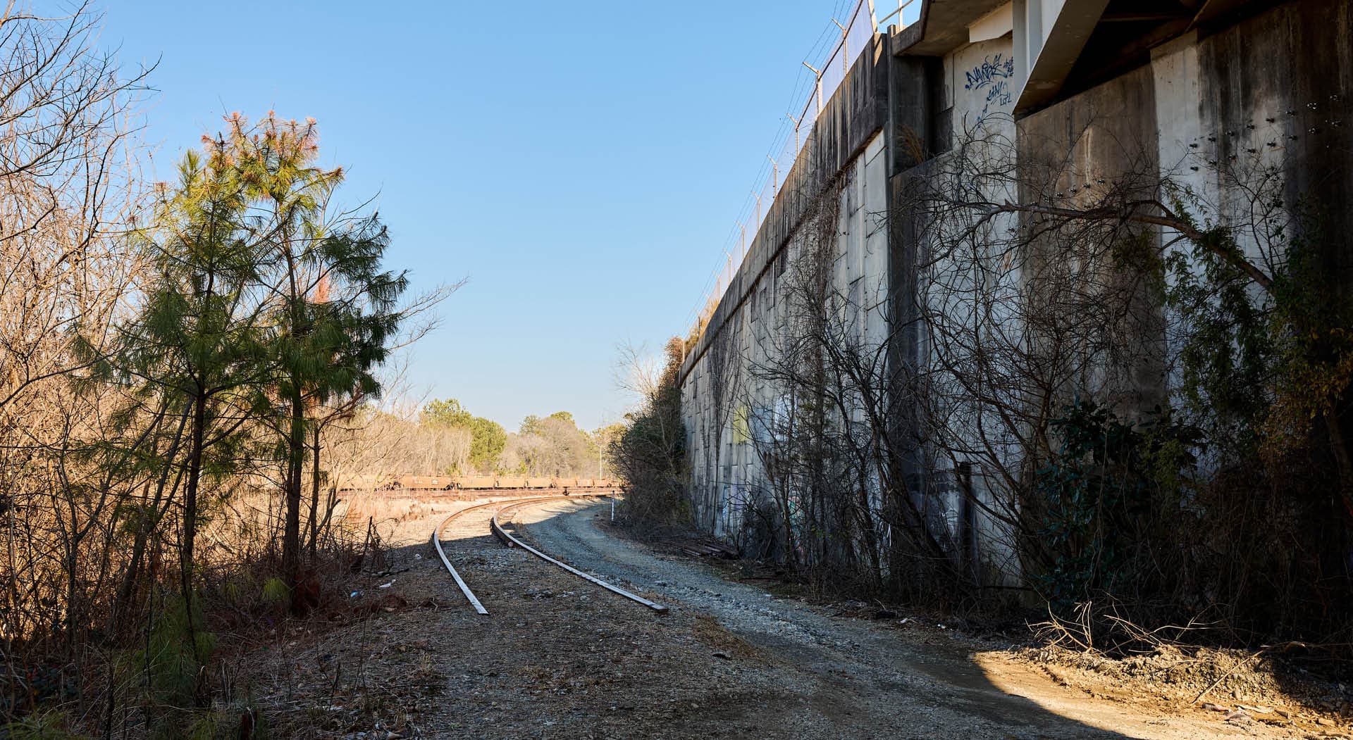 Old railroad tracks curve to meet active rail on the future Northeast Trail - Segment 3. (Photo Credit: Erin Sintos)