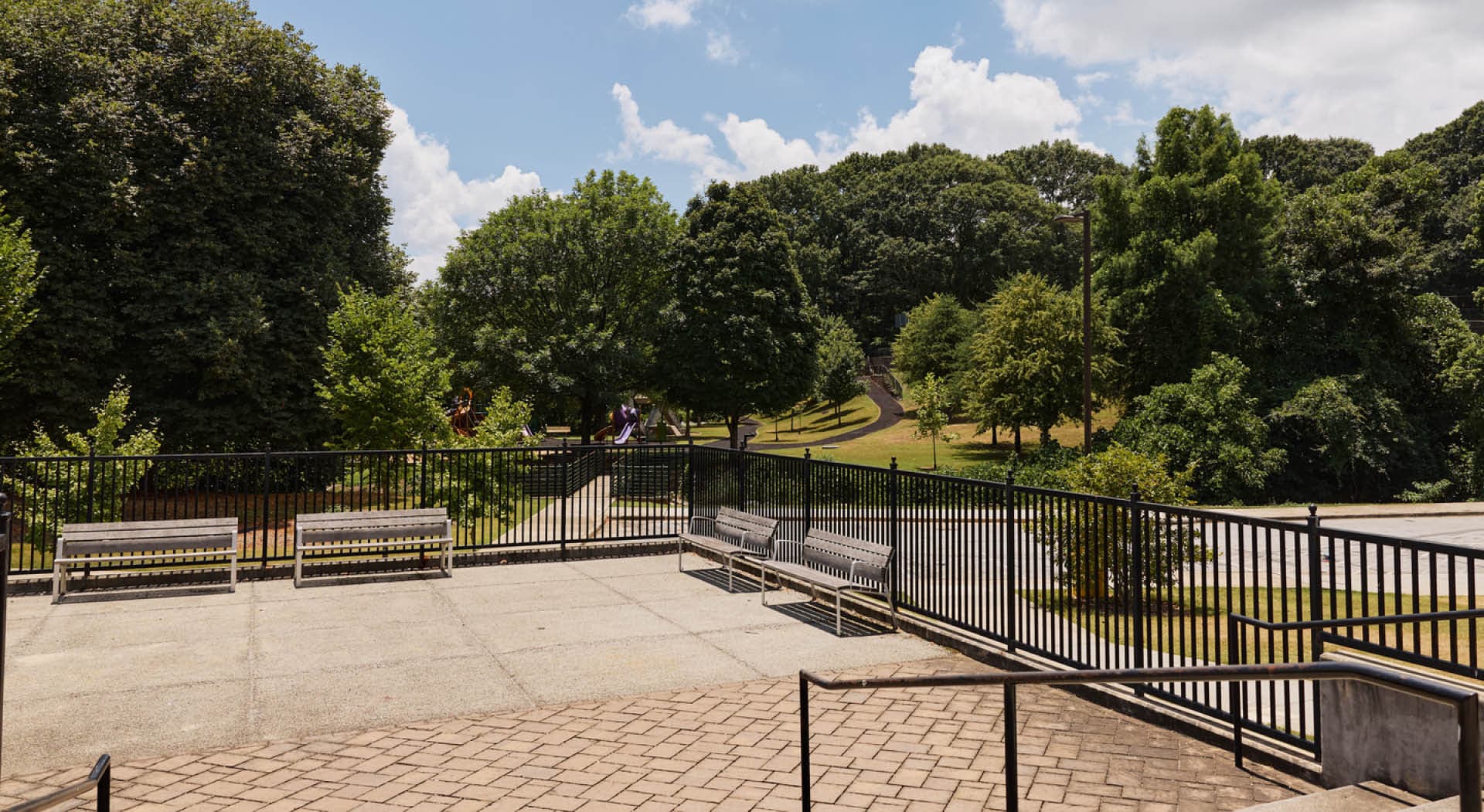 A view of the plaza beside the skatepark that looks south towards the rest of the park. (Photo Credit: Erin Sintos)