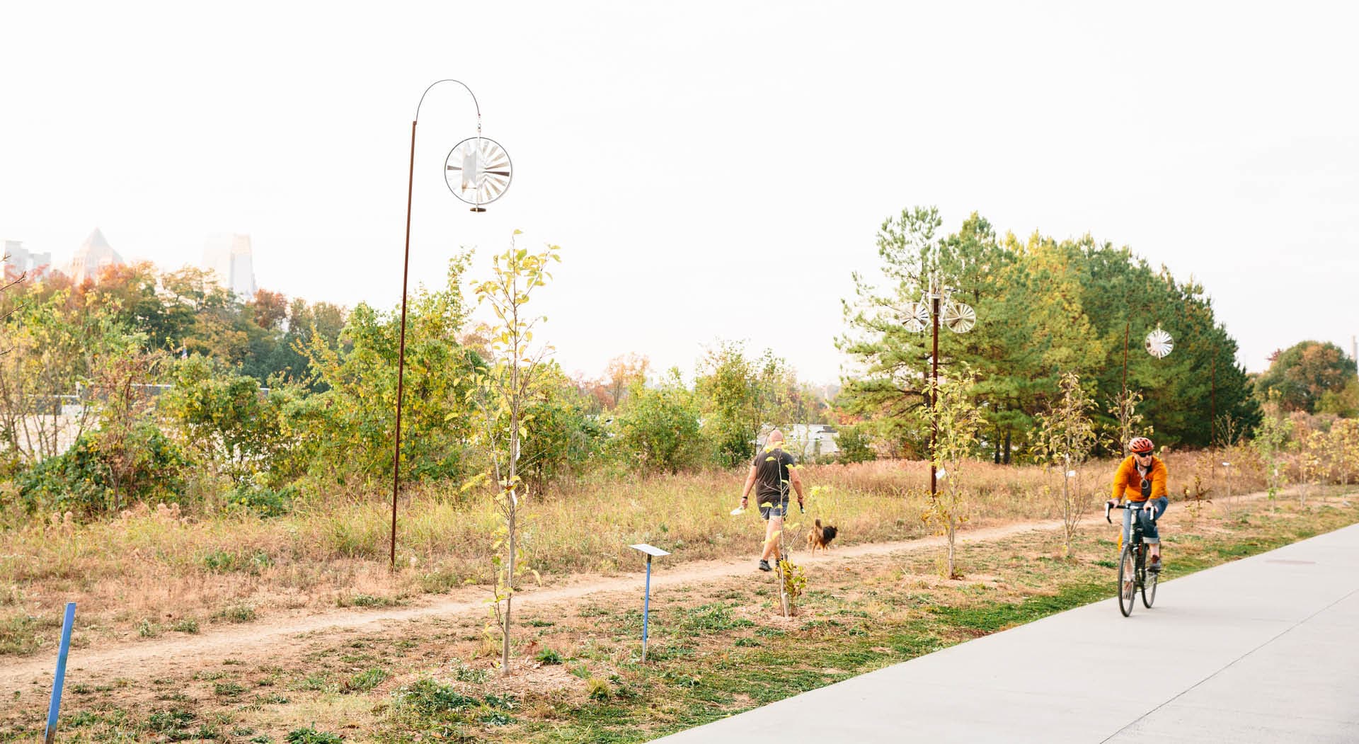 Sculpture made out of bicycle parts on a pole alongside the Eastside Trail. (Photo Credit: Erin Sintos)