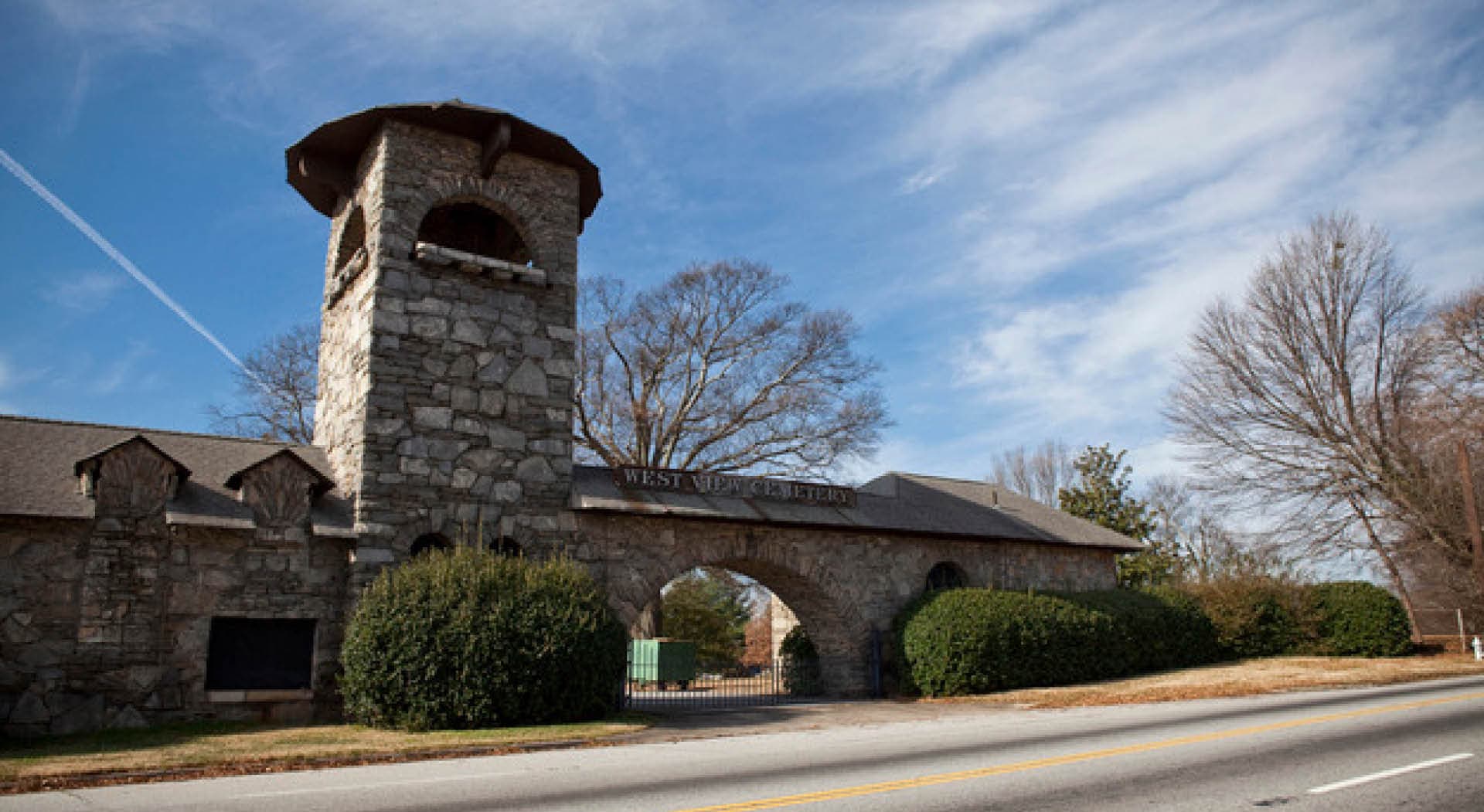 Entrance to the Westview Cemetery at the western terminus of the West End Trail. (Photo Credit: Christopher T. Martin)