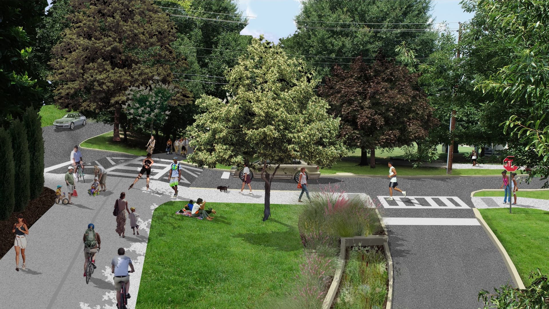 A rendering of a future Beltline segment that includes a raised intersection, crosswalks, and more.