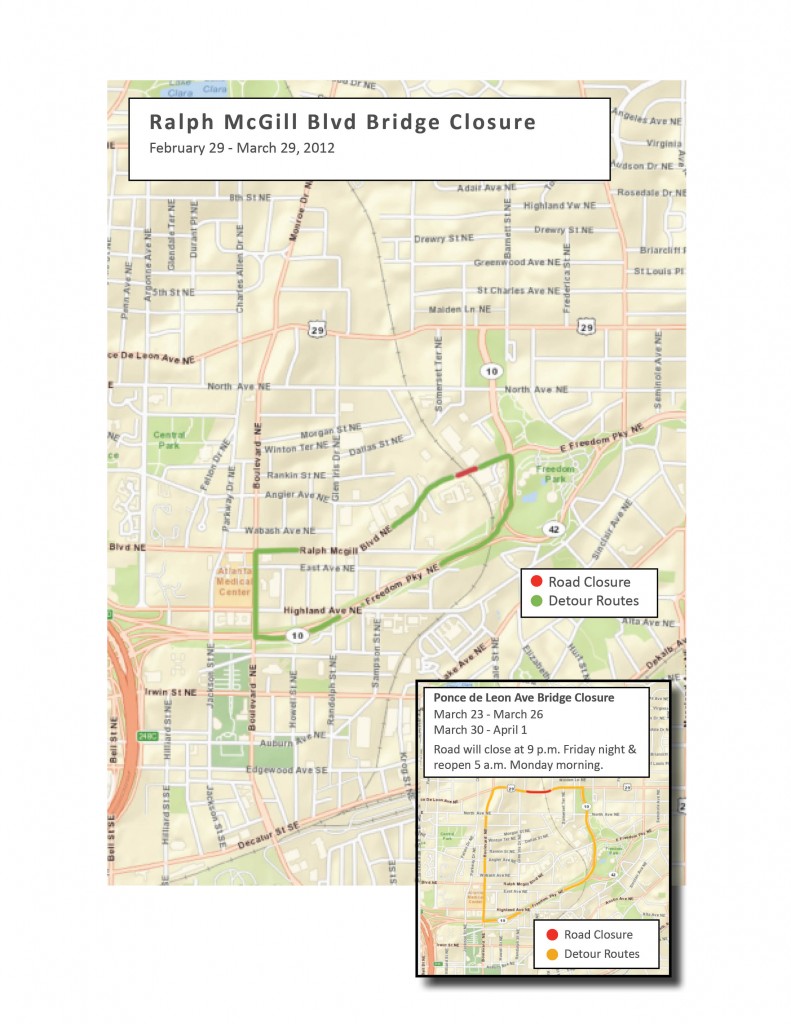 Road closure map for Ralph McGill Boulevard