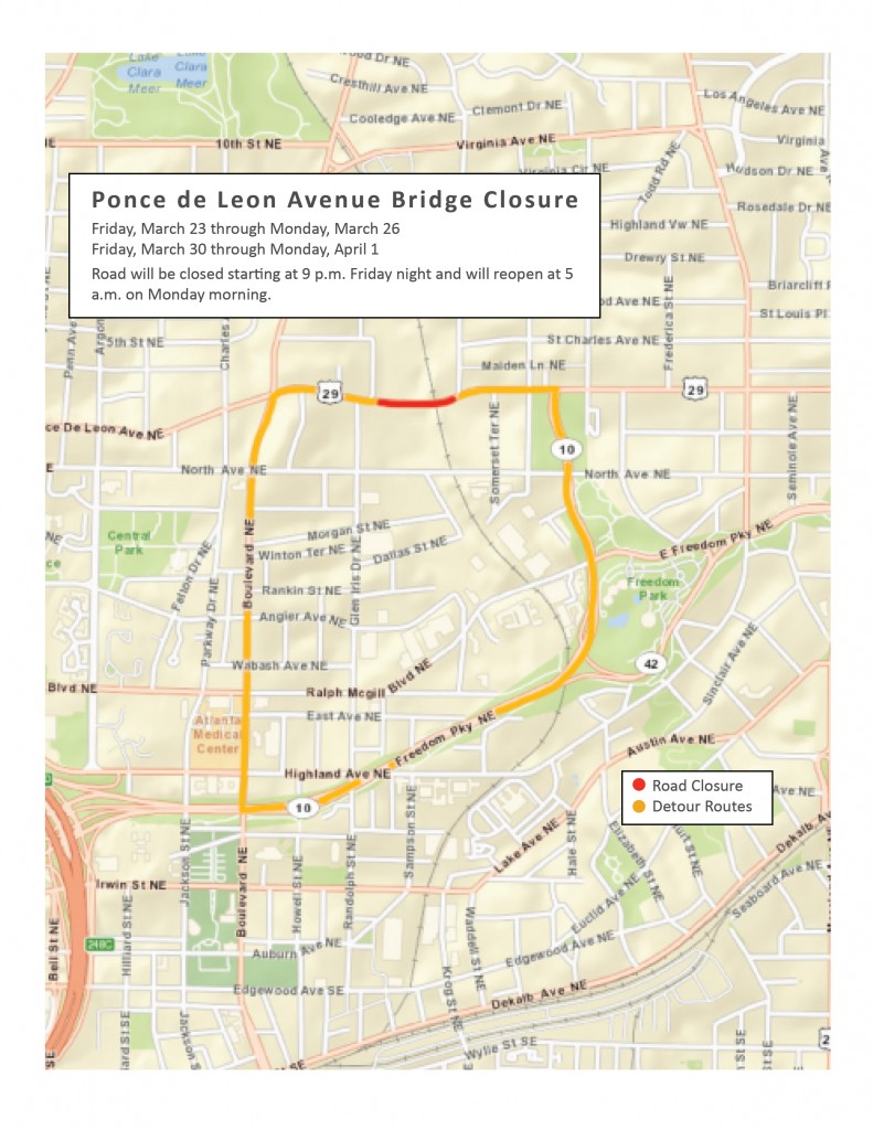 Road Closure Map - Ponce de Leon Ave only