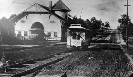 View of the Inman Park Trolley Barn on Edgewood Avenue in the Inman Park neighborhood of Atlanta, Georgia. Photo credit: Kenan Research Center at Atlanta History Center.