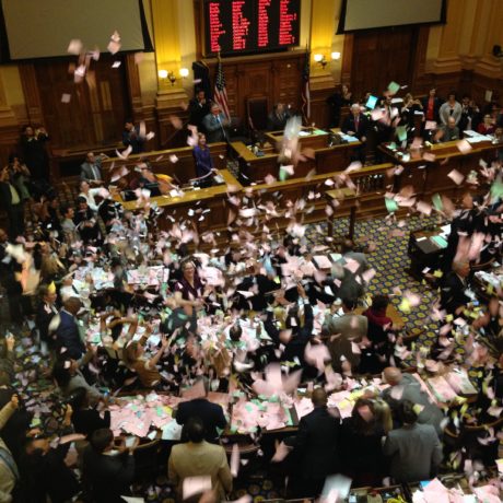 A photo of "sine die," or the adjournment of the legislative session, where the General Assembly passed SB4.