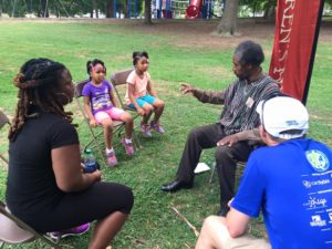 Akbar Imhotep from The Wren's Nest told African-American folktales at Play Day