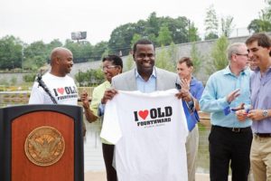 Mayor Kasim Reed and others celebrate the opening of Historic Fourth Ward Park