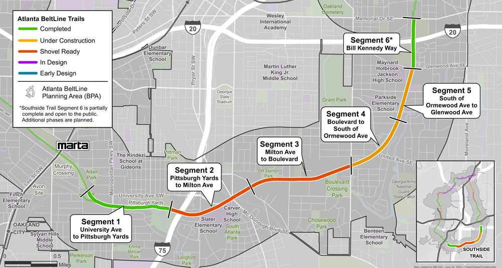 Southside Trail design and construction status June 2023