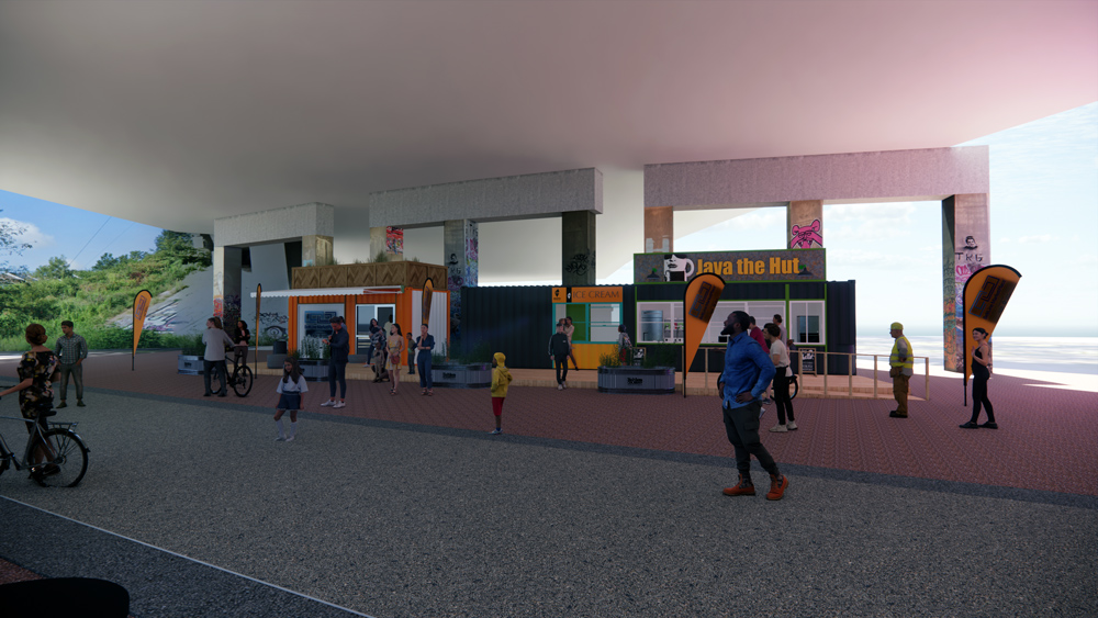 BeltLine MarketPlace on the Eastside Trail under Freedom Parkway. Rendering by Atelier 7.