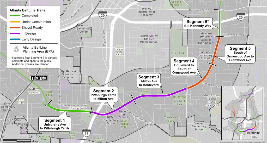 Southside Trail design and construction status as of September 2022.