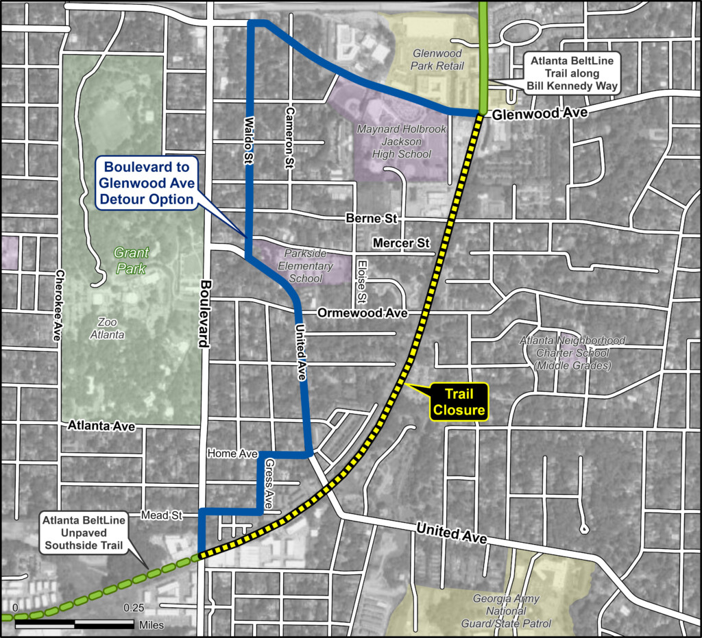Atlanta BeltLine Southside Trail detour option between Glenwood Avenue and Boulevard.