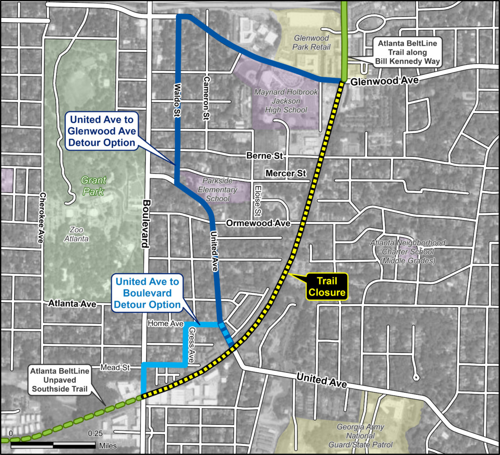 Atlanta BeltLine Southside Trail detour option from United Avenue access point.