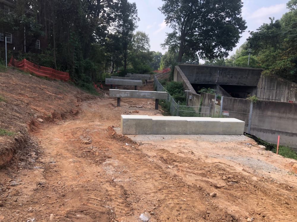 Construction on Westside Trail bridges looking south towards Washington Park and the tunnel for MARTA's Green Line. August 25, 2023.