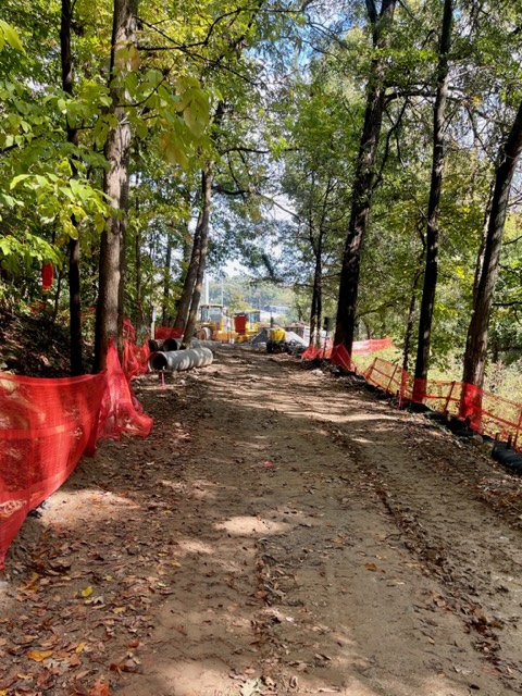 Looking north at construction on the portion of the Northeast Trail - Segment 1 replacing the asphalt Carriage Trail through Piedmont Park with the BeltLine mainline trail. October 20, 2023. Photo by Kerri Parker.