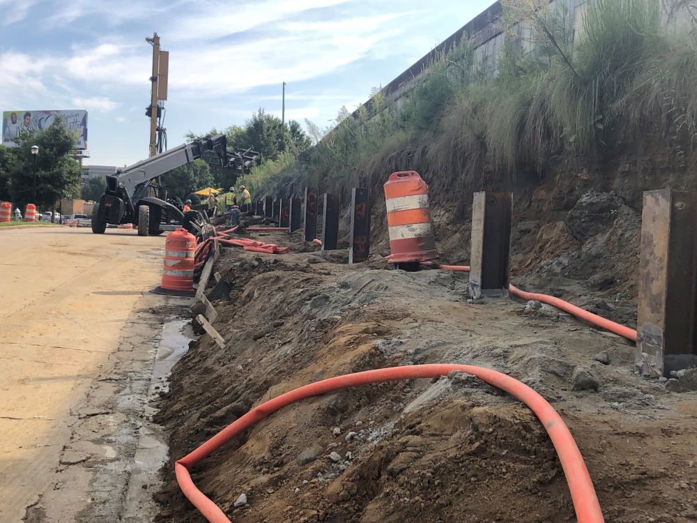 Retaining wall construction on Northeast Trail - Segment 2 construction along Mayson Street. September 21, 2023. Photo by Atlanta BeltLine staff.