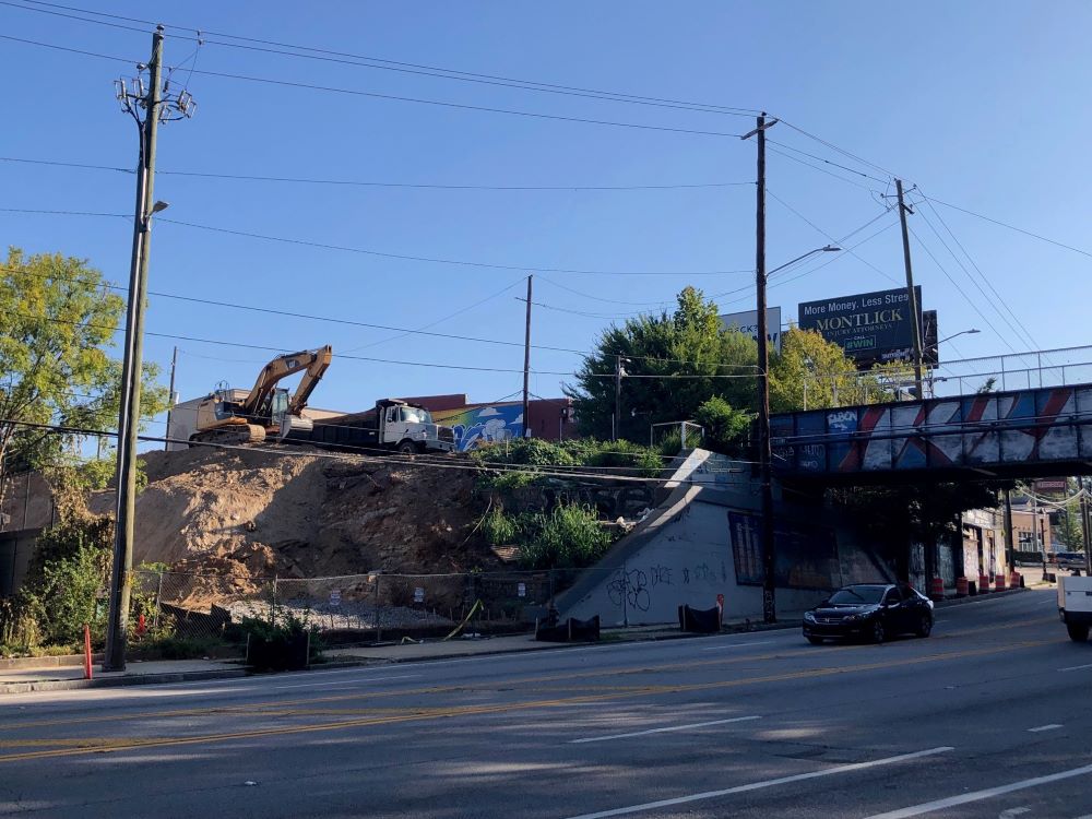 Clearing underway for the ramp between the Eastside Trail and Ponce de Leon Avenue. September 29, 2023. Photo by Atlanta BeltLine staff.