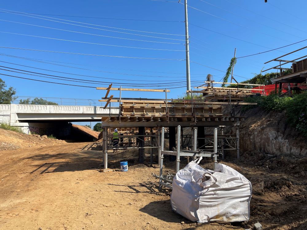 Construction underway on bridge footings on Westside Trail - Segment 4 with Hollowell Parkway in the background. September 29, 2023. Photo by Kerri Parker.