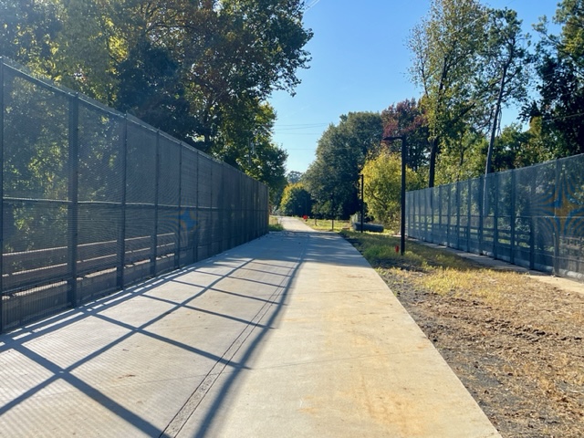 Fencing installed over the Buford Spring Connector on Northeast Trail - Segment 2. October 26, 2023. Photo by Kerri Parker.