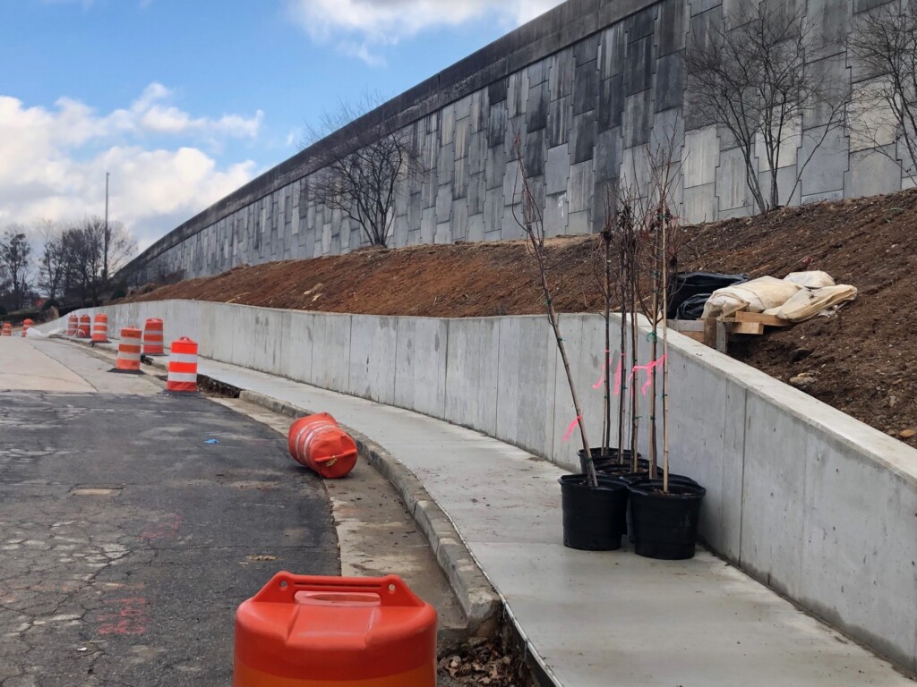 Progress on the connecting sidewalk at the north end of Northeast Trail - Segment 2, along Mayson Street, NE. January 24, 2024.