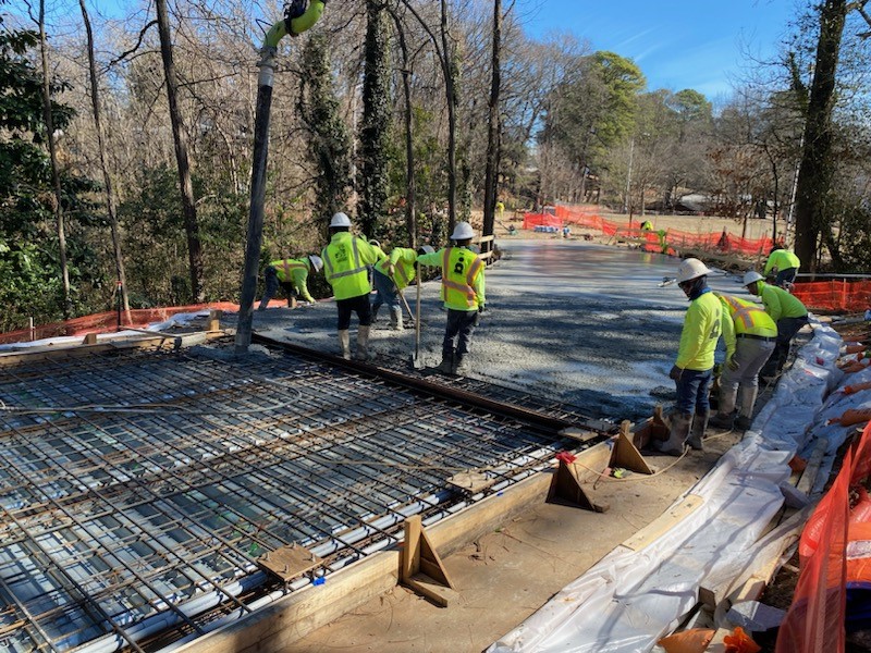 First concrete pour on an elevated section of trail at Westside Trail - Segment 4, facing towards Washington Park. January 31, 2024.