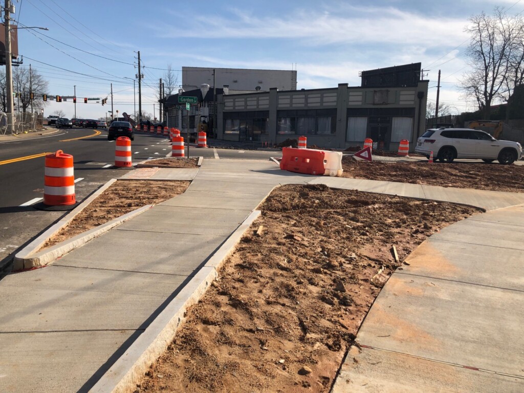 New sidewalks providing access from South Gordon Street to a forthcoming crosswalk across Ralph David Abernathy, providing safe access to the BeltLine. February 22, 2024. Photo by ABI Staff. 