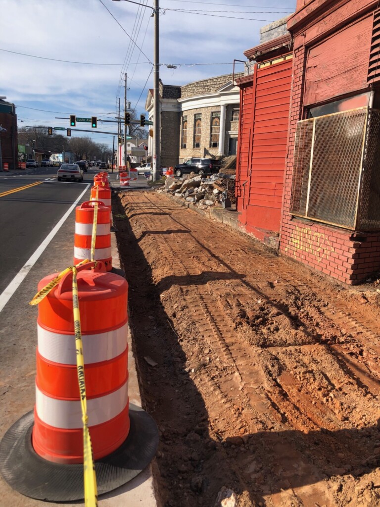 Demolition of existing sidewalks and curbs for a new streetscape in the historic WestView commercial district. February 22, 2024. Photo by ABI Staff.