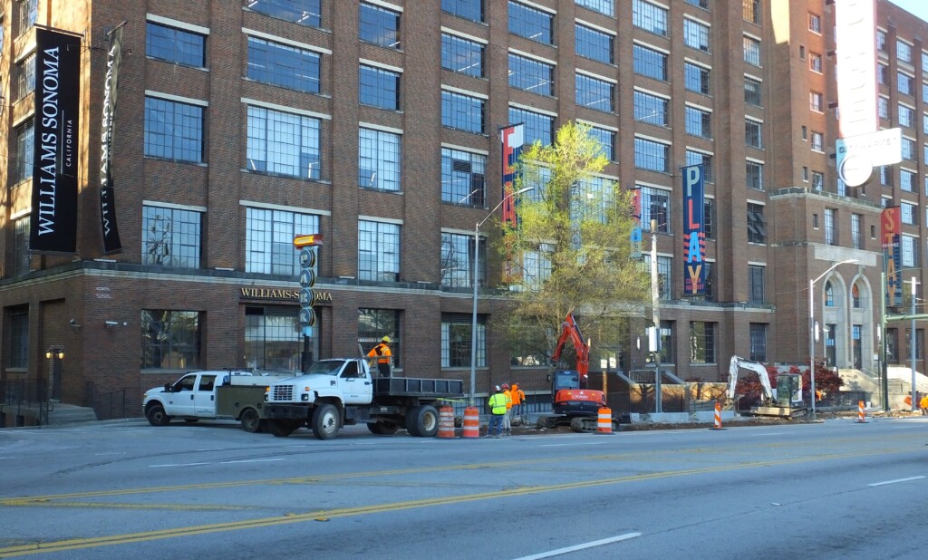 Complete street work along Ponce de Leon underway in front of Ponce City Market. Photo taken 03/29/2024. Photo by Kerri Parker.